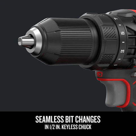 V20 Cordless Drill And Driver Kit With One Half Inch Keyless Chuck, 280 UWO, Two Speed Gearbox 0-350 And 0-1500 RPM, LED Work Light, Includes Battery And Charger For Quick DIY Projects