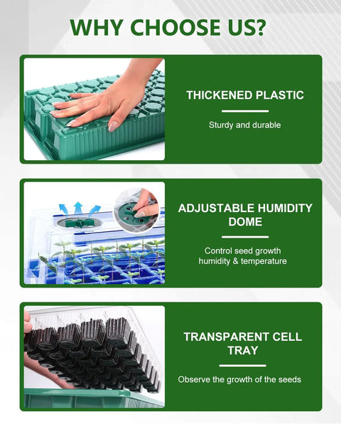 No Fuss 40 Cell Seed Starter Kit With Grow Light And Graphene Heating Mat For Faster Germination, Reusable Seed Tray System With 4.7 Inch Humidity Domes, Indoor Garden Germination Station