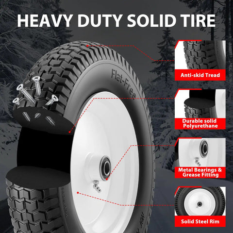 Flat Free 14.5 Inch Wheelbarrow Tire And Wheel Replacement For Garden Carts And Dollies 4.80 4.00 8 with steel hub, cutaway