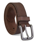 Premium Men Genuine Leather Belts With Antique Finish Single Loop Buckle, 35mm Wide Jean Strap In Dark Brown viewed from the side