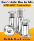 Premium Furniture Fastener Kit Contains 10 Pieces Of 12 Millimeter Flat Head Hex Cap Bolts Paired With Steel Barrel Nuts And Included Allen Wrench with chamfered allen-head bolts.
