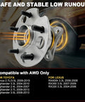 Rear Wheel Bearing Hub Assembly Drop-In Replacement For AWD SUVs And Crossovers Fits Toyota Highlander 2004-2013 Venza 2009-2015 Lexus RX330 2004-2006 RX350 2007-2009 RX400H 2006-2008 5 Lug With ABS, showcasing 5-stud design and compatibility details.