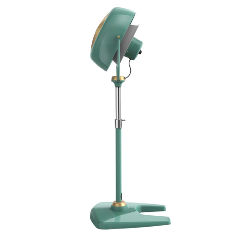 Side view of VFAN Sr Pedestal Vintage Fan Old School Metal Standing Air Circulator For Cooling And Decor 3 Speeds Adjustable Tilt And Height