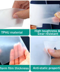 Hands showing TPHU material and properties of urethane die protection film for press brake guards, scratch and dent shield.