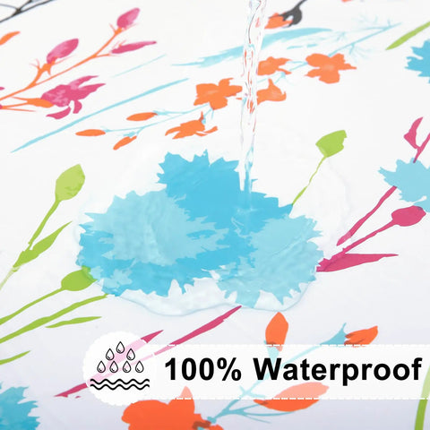 Round Fitted Tablecloth With Elastic Edge No Slip Snug Fit Waterproof Oil Proof Vinyl Backed Table Cover For 36 To 44 Inch Round Tables Perfect For Dinner Outdoor Picnic Flowers, showing close-up of waterproof feature over floral pattern.