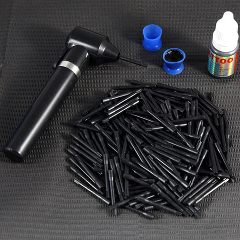 Electric Ink Mixer For Tattoo Pigment With 100 Mixing Sticks Kit, Pro Grade Tattoo Ink Agitator Machine For Microblading Eyebrow Color, Black Pigment, Easy One Touch Operation And Sanitary Disposable Sticks. Black electric ink mixer with disposable mixing sticks and pigment bottles