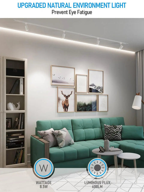 8.5W Dimmable H Track Lighting Heads 600LM CRI90 4000K illuminating a modern living room wall