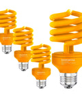 Black Light 23 Watt Spiral CFL Bulbs 120V E26 Base UL Approved Energy Saver Pack Of 4 for party glow and decor use.