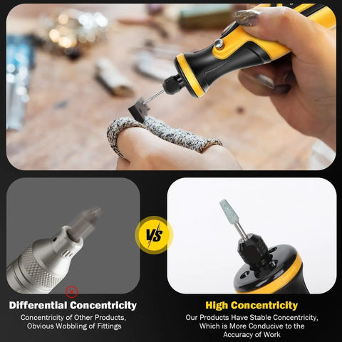 User demonstrating Badass Mini Cordless Rotary Tool And Angle Grinder Kit With Five Adjustable Speed Levels on detailed wood work.