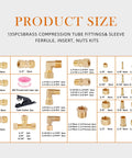 Front view of HASAOMOI 135-piece brass compression fittings kit for 1/8–1/2 in tubes; unions, tees, elbows.
