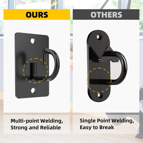 Comparison of Totally Legit 3 Pack Wall Anchors For Resistance Bands And Heavy Duty Workout Hooks, showing strong multi-point welding vs weak single point.