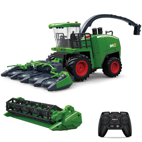 Remote Control Harvester Tractor With Dual Grain Combine Heads, 2.4GHz RC Farm Vehicle Toy With Lights And Spray, Foldable Cutting Heads