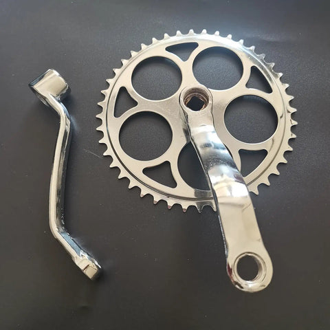 Chrome Wide Crank With 44T Sprocket For 410 Chain On 26 Inch Cruiser Bikes, 165mm Arm, Nine Sixteenth Inch Pedals, Fits 44mm Bottom Bracket
