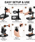 Easy setup steps for Portable Hand Crank Espresso Maker Kit With Secure Base Stand And Adjusting Pressure Settings.