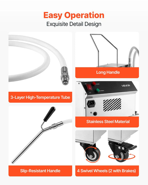 VEVOR Commercial Mobile Fryer Filter Truck Cart 55 Liter Oil Filtration System with stainless steel components and swivel wheels.
