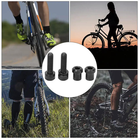 Fresh TC4 Titanium Alloy Stem Screws Set With Integrated Rubber Gasket M5X18MM Bike Bolts displayed with cyclists outdoors.