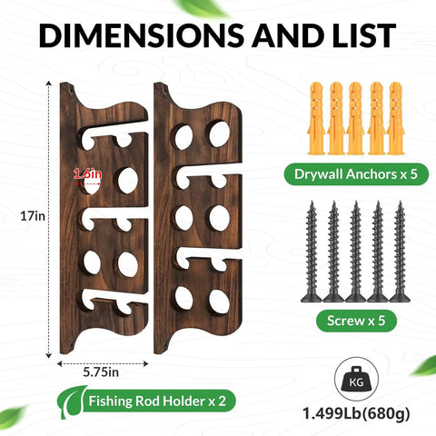 Solid Wood Wall Mount Fishing Rod Rack Keeps Your Poles Neatly Stowed Holds Up To 10 Fishing Rods Perfect Garage Or Shed Organizer