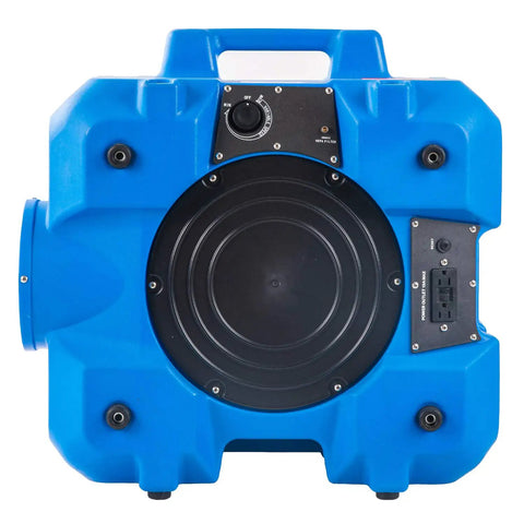 Front view of Workhorse 500 CFM HEPA Air Purifier and Negative Air Scrubber for job sites, rotomolded plastic, portable and stackable