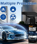 Two Pack Quick Effect Car Coating Spray 2026 Upgrade With Three In One Shine Care next to a car illustration showing protection features.