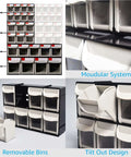 Stackable Eight Drawer Tool Organizer With Tilt Out Drawers For Small Parts, Workshop And Garage Cabinet, Black modular system