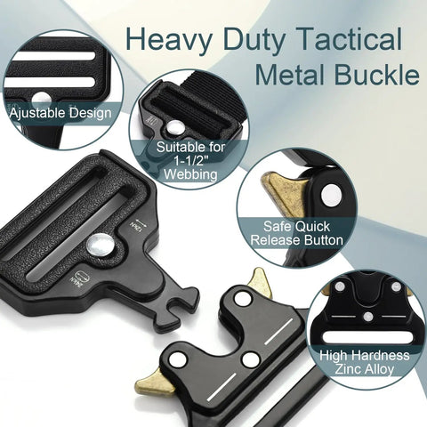 Two Pack One And A Half Inch Heavy Duty Metal Tactical Belt Buckles For Dog Collars Harnesses Backpacks And Luggage Straps Cobra Clip Replacement Black, focusing on design details and materials.