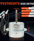 Front view of Bathroom Exhaust Fan Motor Replacement For FV08VQ3 FV11VQ3 FV11VH2 FV11VHL2 FVLP003 120V 1750 RPM With Two Pin Plug DIY Friendly Easy Install Quiet Operation Replacement Part FFV3700297S with size details