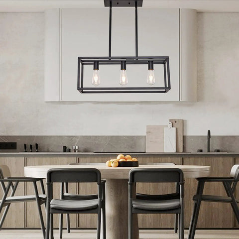 Farmhouse Rectangle Chandelier Pendant Light for Dining Room and Kitchen Island in matte black over dining table