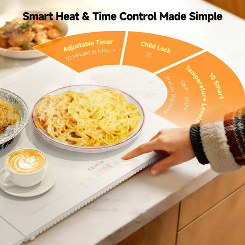 Hand adjusting controls on Extra Long Buffet Warming Tray Set 47 By 15 Inches 3 In 1 Modular Warmer with pasta dish.