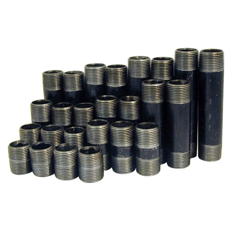 Pre Cut 1-1/4 Inch Black Coated Pipe Nipples Set Includes One Of Each Length From 2 To 6 Inches In 1/2 Inch Increments Ten Piece Assortment