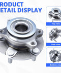 Front Wheel Hub Bearing Assembly Fits Nissan Rogue 2008-2013, Rogue Select 2014-2015, And Sentra 2007-2012 Front FWD And AWD With ABS 5 Lug Drop In OE Replacement 513298 shown in top, side, and bottom views