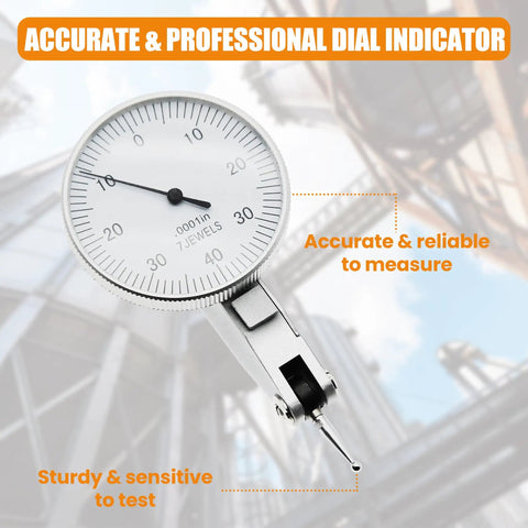 Big Face Dial Indicator 0.0001 Inch Resolution With Brass Body And 7 Jewels Bearings For Machinists And Engineers Pro Grade Imperial 1.5 Inch Dial Gauge For Precision Inspection And Measurement