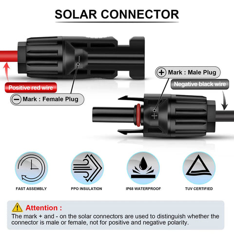10 Gauge Solar Panel Adapter Kit With 3 Foot Cable Connector For RV Rigs Solar Charge Controllers MPPT Inverter Generator