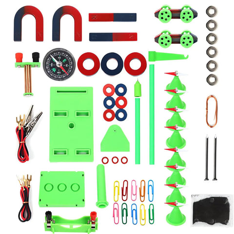 Magnetism And Electricity STEM Kit For Kids 70 Piece Set Hands On Physics Experiments With Magnets Wires Compasses And Circuits