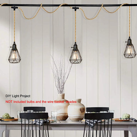 Triple Plug In Pendant Light Kit With 23 Ft Hemp Rope Cord Switch For Farmhouse Style Hanging Light DIY Fixture UL Certified Socket
