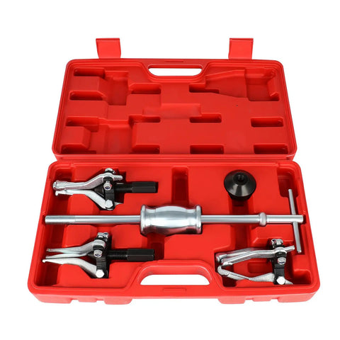 Heavy Duty 3 Jaw Slide Hammer Puller Set Built Tough For Quick Gear Bearing And Flywheel Removal in red case with tools.