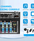 4 Channel Audio Interfacer DJ Mixer With USB Audio Interface, Plug-And-Play, Built-In Effects, 48V Phantom Power