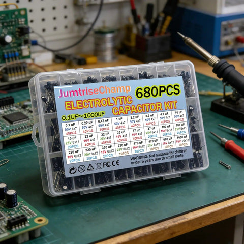 Must Have 680 Piece Electrolytic Capacitor Kit With 24 Sizes Ranging From 0.1uF To 1000uF In 16V 25V And 50V Aluminum Radial Lead Capacitors