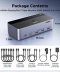 8K At 60Hz HDMI And DisplayPort KVM Switch For Two Computers And Three Monitors Aluminum Enclosure With Four USB 3 Ports And One Click Switch For Seamless Multi Monitor Setup And Durable Build, 15.7cm