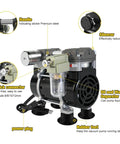 Front view of Oil Free Lab Vacuum Pump With Silencer, 50L Per Min Flow, showing connectors, silencer, and power plug.