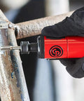 Air Die Grinder Tool 0.63 HP 27 000 RPM Quarter Inch Collet Straight Head Heavy Duty Pneumatic Grinder in use on metal surface
