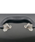 Close-up of red handle on 16 Inch Portable Steel Heavy Duty Tool Box With 18 Gauge Construction, Metal Latch And Red Handle, Flat Top Carry Box