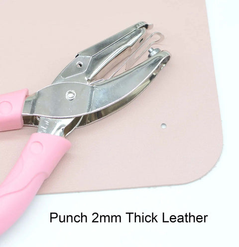 6.3 Inch Handheld Paper Hole Punch With One Eighth Inch Hole Diameter Pink Soft Leather Cover Durable Metal Puncher For Two Millimeter Thick Paper And Leather Punches Ten To Fifteen Sheets Ideal For Craft And Office Use