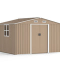 Spacious 10x8 Foot Outdoor Storage Shed With Window And Lockable Doors, Waterproof Galvanized Steel Garden Tool Shed For Backyard, Patio, And Garage Organization
