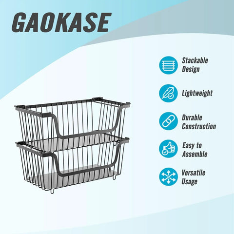Straight Up Stackable Wire Basket Set For Kitchen Pantry Organization And Bathroom Storage Black Metal Shelf Organizer Crates Keep Your Kitchen Crisp Hassle Free Home Declutter Game Changer Total Life Hack