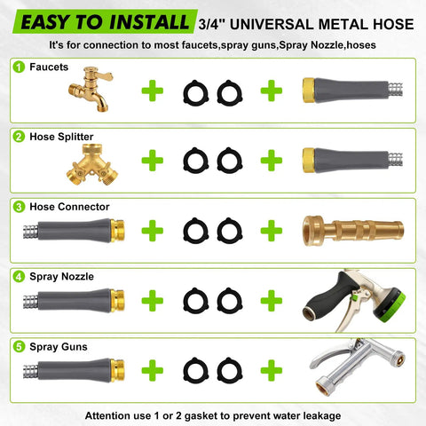 Heavy Duty Burst Resistant Metal Garden Hose With 304 Stainless Steel Outer Shell And Rugged PVC Liner, connector options