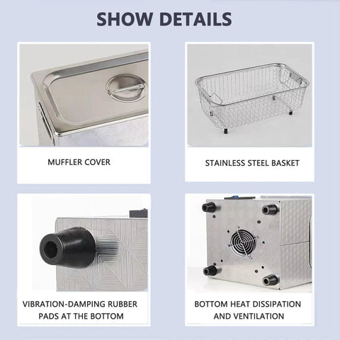 Heavy Duty 15 Liter Industrial Ultrasonic Tank For Parts Cleaning 304 Stainless Steel Commercial Washer components like muffler cover and basket.