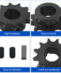 Close-up of No 50 Beefy Roller Chain Sprocket Type B with 1 inch bore, screws, and keyway for farm and woodworking gear.
