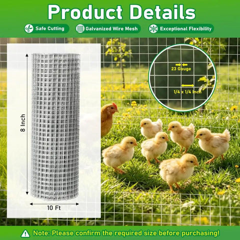 Heckuva Sturdy Galvanized Hardware Cloth 8 X 10 Feet 1/4 Inch Mesh 23 Gauge Welded Steel Fencing Roll in outdoor setting with chicks.