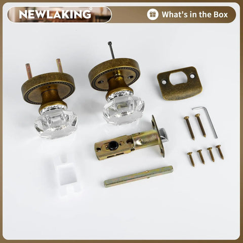 Glass Door Knobs With Privacy Lock For Bedroom And Bathroom Antique Brass Bronze Crystal Octagon Style Kit Contents