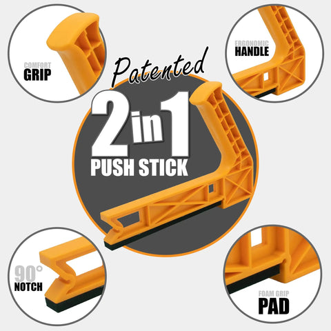 2 In 1 Safety-V Push Sticks For Table Saw, Band Saw, Jointer And Router Table with ergonomic handle and foam grip pad